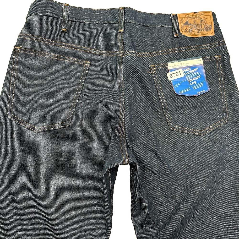 NEW JCPenney Plain Pockets Jeans Men 36x34 VTG Indigo Straight 70s Raw Rigid